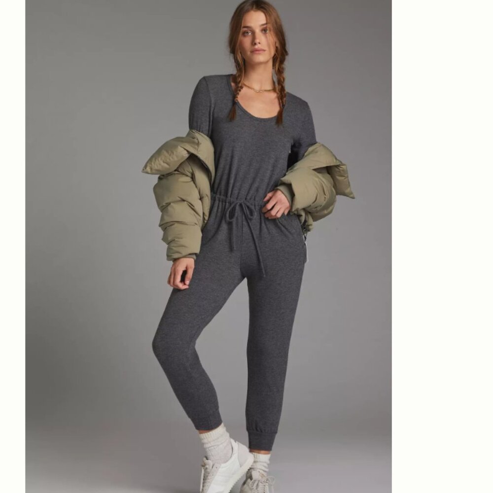 NWOT Anthropologie Sundry Grey Long Sleeve Tie Waist Jumpsuit Size 1 S